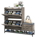Zapatero de Granja con 2 Cajones Abatibles para 16 Pares, Mueble para Zapatos de Entrada con Banco