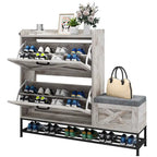 Zapatero de Granja con 2 Cajones Abatibles para 16 Pares, Mueble para Zapatos de Entrada con Banco