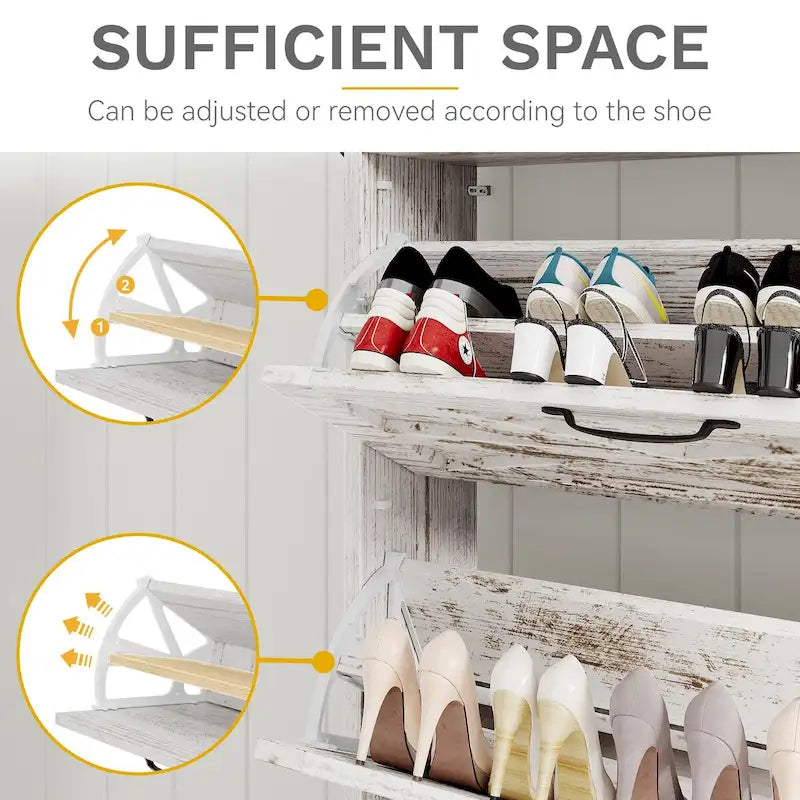 Zapatero de Granja con 2 Cajones Abatibles para 16 Pares, Mueble para Zapatos de Entrada con Banco