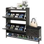 Zapatero de Granja con 2 Cajones Abatibles para 16 Pares, Mueble para Zapatos de Entrada con Banco