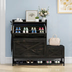Zapatero de Granja con 2 Cajones Abatibles para 16 Pares, Mueble para Zapatos de Entrada con Banco