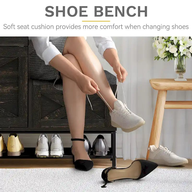 Zapatero de Granja con 2 Cajones Abatibles para 16 Pares, Mueble para Zapatos de Entrada con Banco