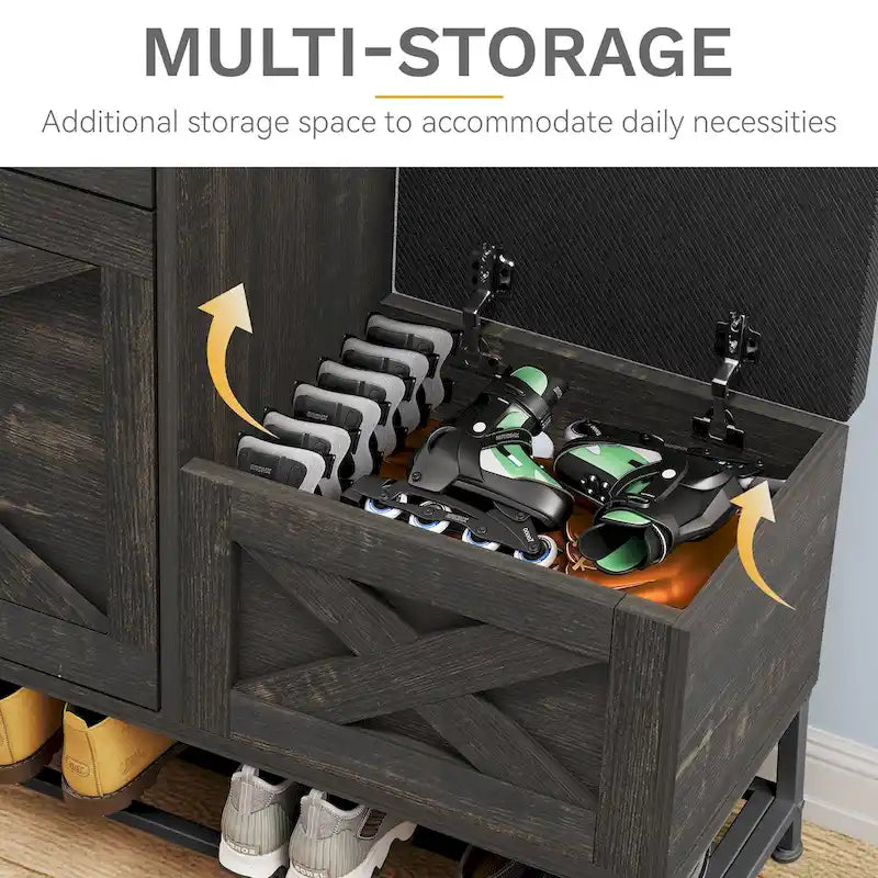 Zapatero de Granja con 2 Cajones Abatibles para 16 Pares, Mueble para Zapatos de Entrada con Banco